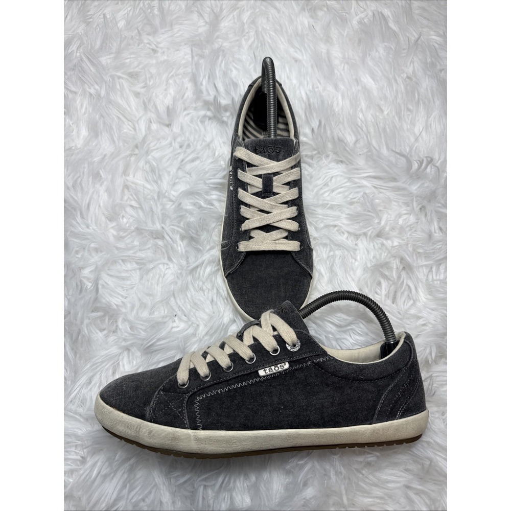 Taos "Star" Shoes Women's 10 Gray Tab Casual Lace Up Sneaker Canvas Comfort Low